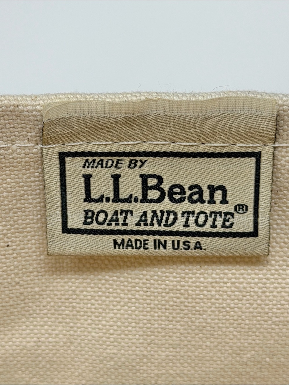 L.L. Bean Boat and Tote Bag in Cream Canvas with Black Trim Purple Wisteria Logo - Picture 7 of 11